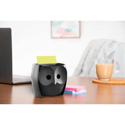 Post-it® Z-Notes Dispenser, Eule, Schwarz + Post-it® Super Sticky Z-Notes,  45 Blatt/Block, 2 Blöcke/Packung | Packung (1 Stück)