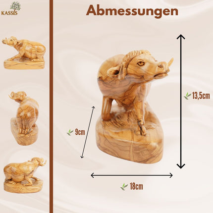 Handgeschnitzter Ochse aus Olivenholz – Exklusive Holzskulptur aus Bethlehem (18 cm)