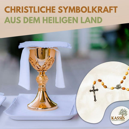 Rosenkranz mit ovalen Perlen aus Metall & Erde | Gebetskette mit Kreuz als Geschenk zur Taufe, Kommunion & Firmung