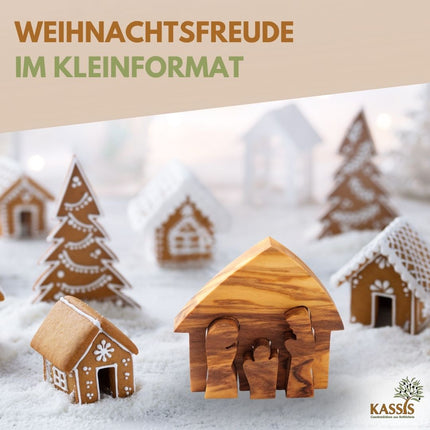 Weihnachtsdeko Krippe Puzzle ohne Rinde aus Olivenholz