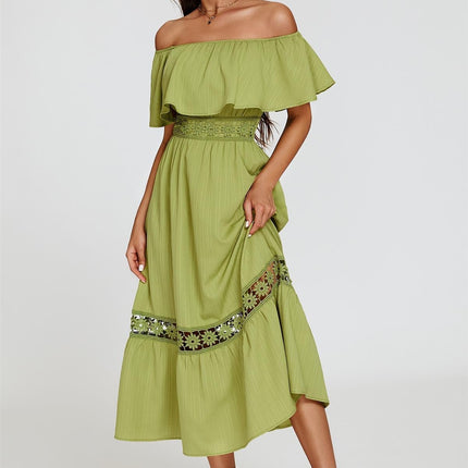 Lace Detail Bardot Maxi Dress In Green