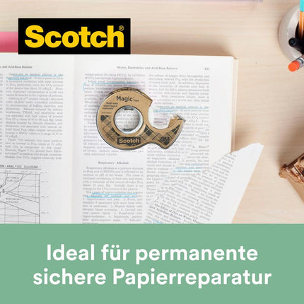 Scotch® Magic™ Klebeband, mit 66 % pflanzlichem Klebstoff hergestellt, 19 mm x 20 m, 1 Rolle + 1 Abroller aus Recyclingmaterial/Packung | Packung (1 Rolle)