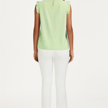 Frill Trim Sleeve Frill Neck Blouse Top In Light Green