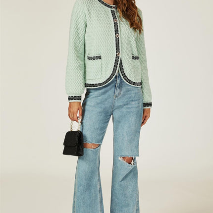 Pocket Knit Cardigan In Grey Green