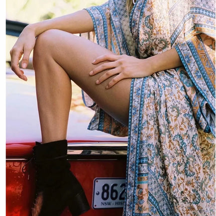 Relaxed Cotton Kimono In Blue Floral