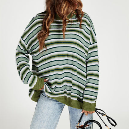 Stripe Block Relaxed Knit Jumper Top In Green