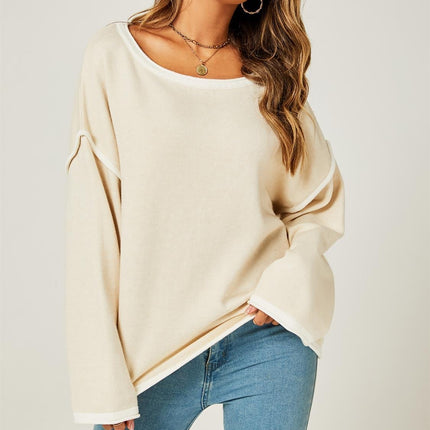 White Striped Oversized Jumper Top In Beige