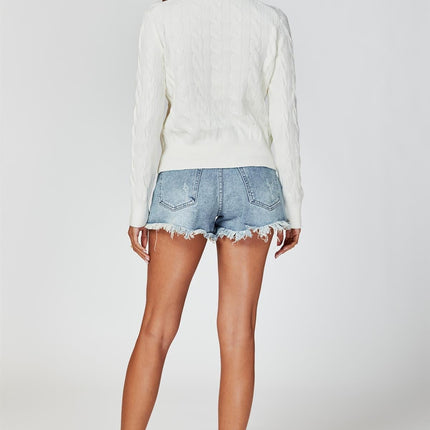 Cable-Knit Crewneck Cardigan In Cream