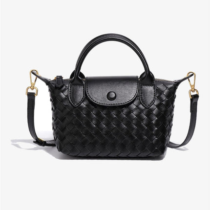 Braided Mini Top Handle Bag In Black
