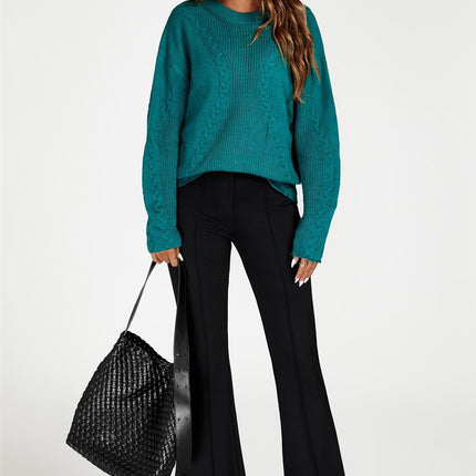 Cable Knit Crew Neck Jumper In Dark Green
