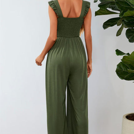 Frill Detail Strappy Jumpsuit In Olive