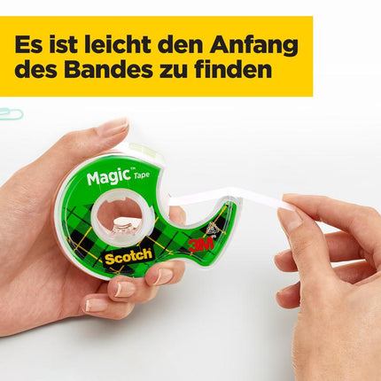 Scotch® Magic™ Unsichtbares Klebeband, 19 mm x 25 mm, 1 Rolle auf Handabroller/Packung + 5 m GRATIS