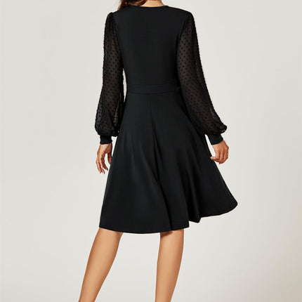 Long Chiffon Sleeve Pleated Midi Dress In Black