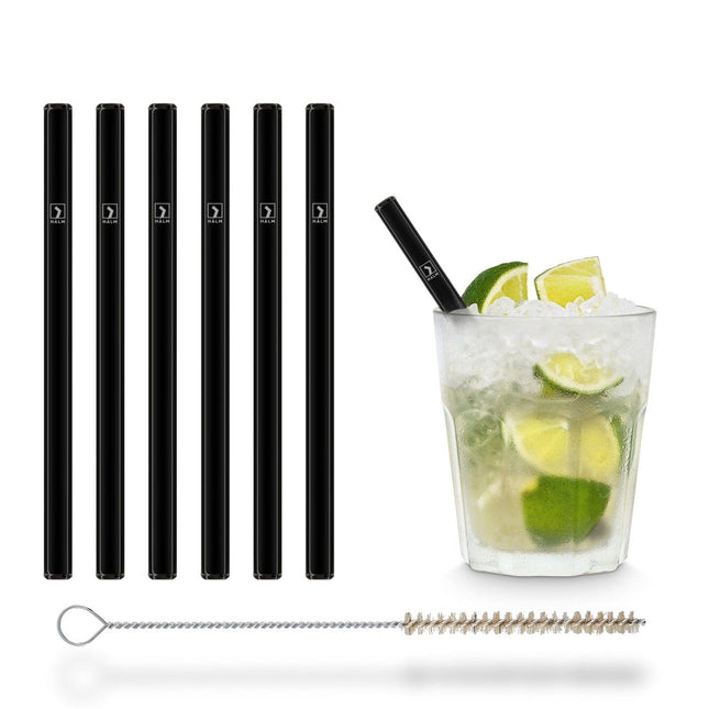 SEO. 6x 15cm kurze schwarze Glasstrohhalme (gerade) - Linkreich