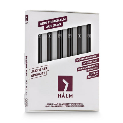 SEO. 6x 15cm kurze schwarze Glasstrohhalme (gerade) - Linkreich