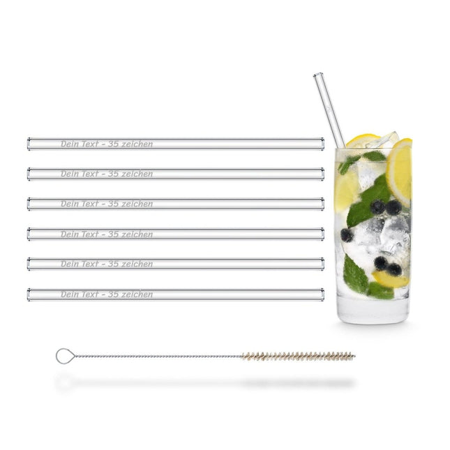 SEO. 6x 20cm Glasstrohhalme mit persönlicher Gravur - Transparent Linkreich