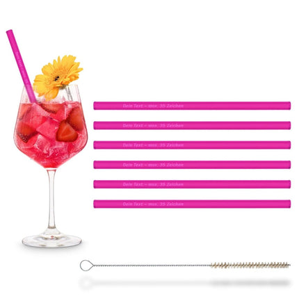SEO. 6x 20cm Glasstrohhalme mit persönlicher Gravur - Pink Linkreich