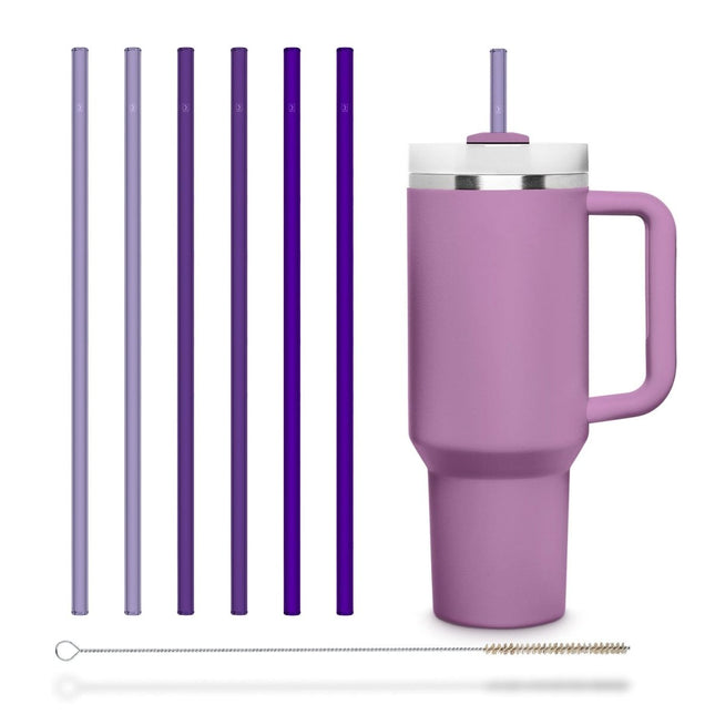 SEO. 6x 30 cm Lila Stanley Glasstrohhalme für Stanley Cup Quencher & Flaschen 3 Farbtöne - Linkreich