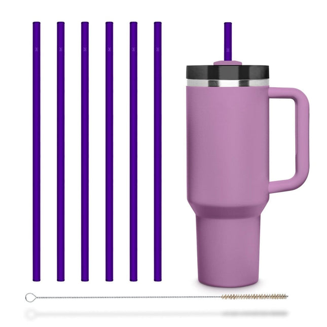 SEO. 6x 30 cm Lila Stanley Glasstrohhalme für Stanley Cup Quencher & Flaschen - Linkreich
