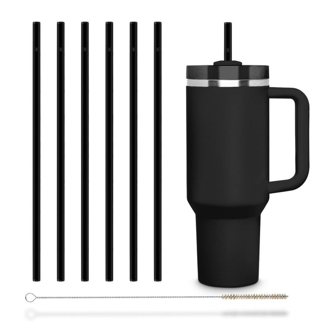 SEO. 6x 30 cm Schwarze Stanley Glasstrohhalme für Stanley Cup Quencher & Flaschen - Linkreich