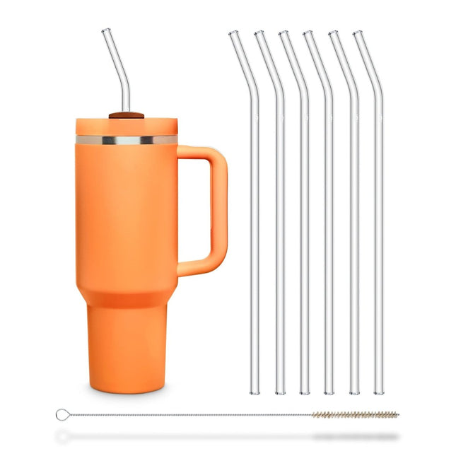 SEO. 6x 30cm (Gebogen) Glasstrohhalme 0,33 - 0,6 Liter - Linkreich