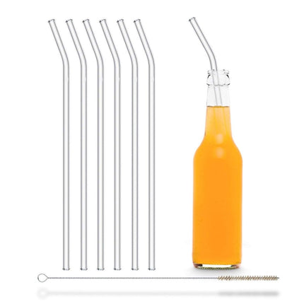 SEO. 6x 30cm (Gebogen) Glasstrohhalme 0,33 - 0,6 Liter - Linkreich