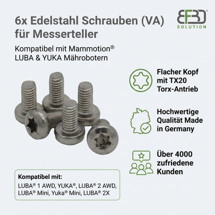 SEO. 6x Edelstahl Schrauben passend für Mammotion® LUBA & YUKA Mähroboter Messerteller - Linkreich