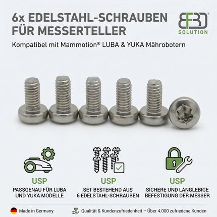 SEO. 6x Edelstahl Schrauben passend für Mammotion® LUBA & YUKA Mähroboter Messerteller - Linkreich