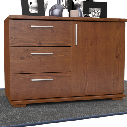 Nobis Kommode Bio Kiefer Massivholz 1-türig mit 3 Schubladen - 57 cm