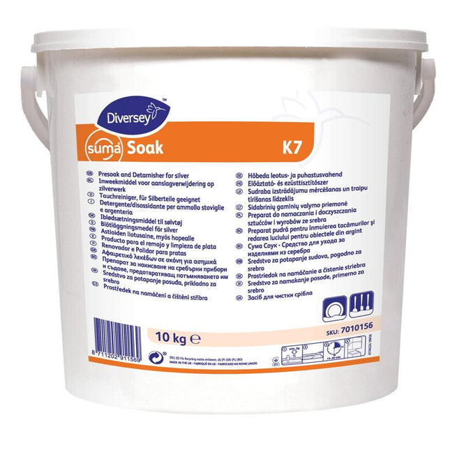 Suma Soak K7, Pulverförmiger Bestecktauchreiniger, für Silberteile geeignet | Eimer (10 kg)