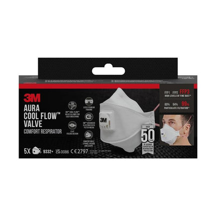3M™ Aura™ Comfort Cool Flow™ Partikelmaske 9332+, FFP3, mit Ventil