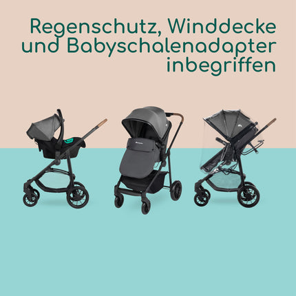 Bebeconfort Luvia Trio, Kinderwagen 3 in 1, 0–4 Jahre (0–22 kg), Baby Kinderwagen, Babyschale, Kinderwagenaufsatz, Smartes Faltsystem, Verstellbarer Schieber, Stoßdämpfung auf Rädern, Mineral Graphite