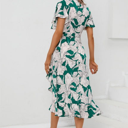 Angel Sleeve Wrap Midi Dress In Green