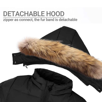 Kinder Daunenjacke Schneeanzug mit Künstliches Fell Kaputze Bekleidungsset Mädchen Jungen Verdickte Winterjacke + Skihose Daunenhose Kinderskianzug, Schwarz 4-5 Jahre