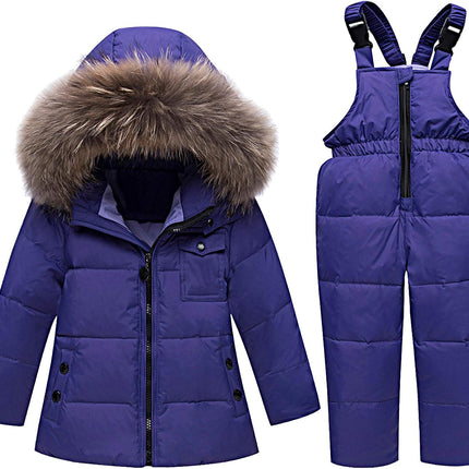 amropi Skianzug Mädchen Kinder Schneeanzug Daunenjacke mit Kaputze + Skihose 2tlg Bekleidungsset Winteranzug für 1-5 Jahre