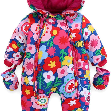 Baby Winter Overall Mit Kapuze Schneeanzüge mit Handschuhen und Füßlinge Mädchen Jungen Warm Kleidungsset