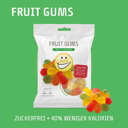 EASIS Fruchtgummis Ohne Zuckerzusatz, Kalorienarme Gummibärchen mit Süßstoff auf natürlicher Basis, Verschiedene Fruchtgeschmäcker, Weingummi Süßigkeiten, Gesunder Snack für Kinder & Erwachsene, 80g