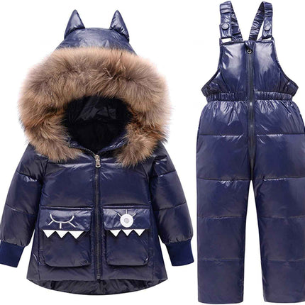 amropi Skianzug Mädchen Kinder Schneeanzug Daunenjacke mit Kaputze + Skihose 2tlg Bekleidungsset Winteranzug für 1-5 Jahre