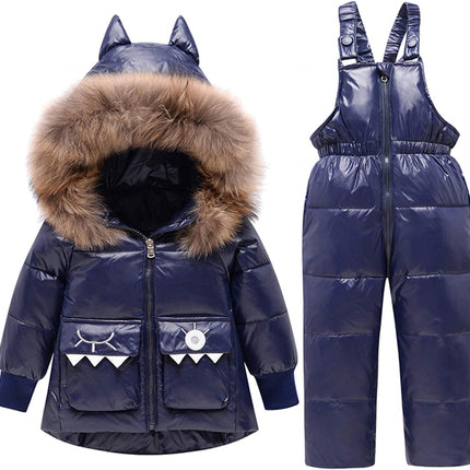 amropi Skianzug Mädchen Kinder Schneeanzug Daunenjacke mit Kaputze + Skihose 2tlg Bekleidungsset Winteranzug für 1-5 Jahre