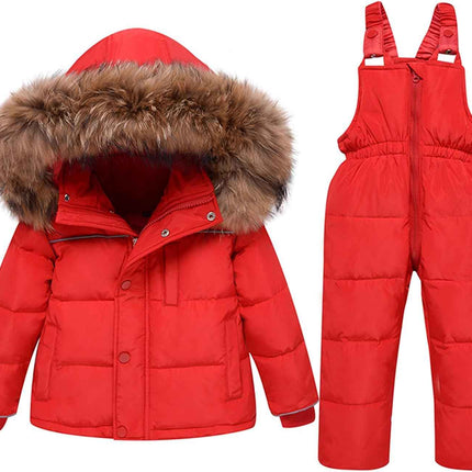 amropi Skianzug Mädchen Kinder Schneeanzug Daunenjacke mit Kaputze + Skihose 2tlg Bekleidungsset Winteranzug für 1-5 Jahre