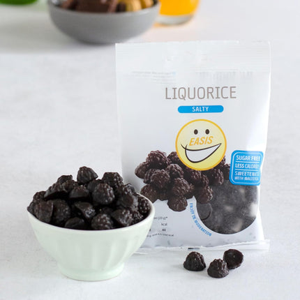 EASIS Gesalzene oder Gesüßte Lakritze Süßigkeiten Ohne Zuckerzusatz | Gesunder Snack mit Süßstoff auf natürlicher Basis für Kinder & Erwachsene, 1x80g