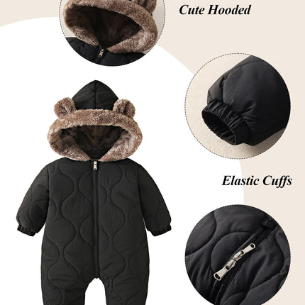 NEAWEALY Baby Winter Overall Mädchen Jungen Schneeanzüge Neugeborene Fleece Gefüttert Strampler Warmer Jumpsuit mit Kapuze