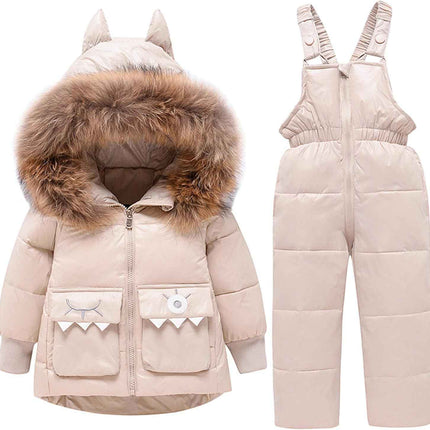 amropi Skianzug Mädchen Kinder Schneeanzug Daunenjacke mit Kaputze + Skihose 2tlg Bekleidungsset Winteranzug für 1-5 Jahre