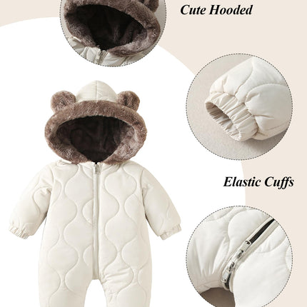 NEAWEALY Baby Winter Overall Mädchen Jungen Schneeanzüge Neugeborene Fleece Gefüttert Strampler Warmer Jumpsuit mit Kapuze