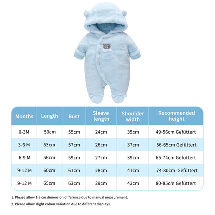 Baby Winter Schneeanzug Baby Strampler, Junge und Mädchen Einteiliger Anzug mit Kapuze, Kleinkind Oberbekleidung Schneeanzug Set Dick und Warm,Blau 3-6 Monate
