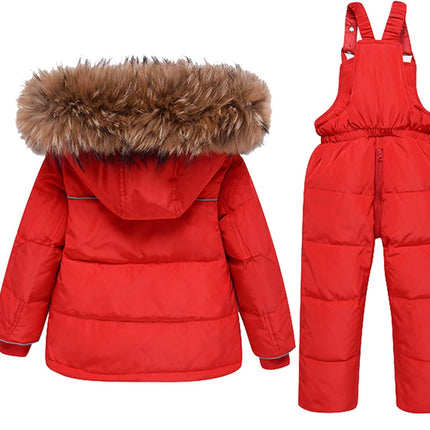 amropi Skianzug Mädchen Kinder Schneeanzug Daunenjacke mit Kaputze + Skihose 2tlg Bekleidungsset Winteranzug für 1-5 Jahre