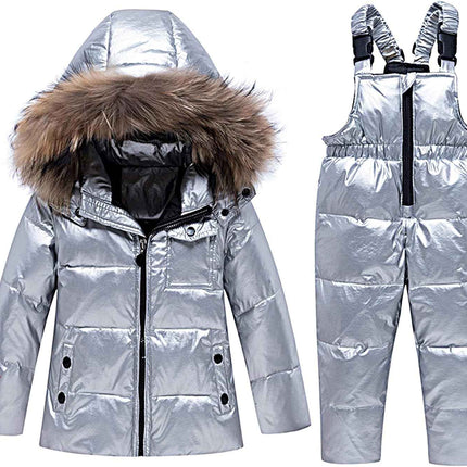 amropi Skianzug Mädchen Kinder Schneeanzug Daunenjacke mit Kaputze + Skihose 2tlg Bekleidungsset Winteranzug für 1-5 Jahre