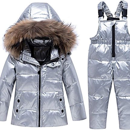amropi Skianzug Mädchen Kinder Schneeanzug Daunenjacke mit Kaputze + Skihose 2tlg Bekleidungsset Winteranzug für 1-5 Jahre