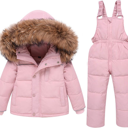 amropi Skianzug Mädchen Kinder Schneeanzug Daunenjacke mit Kaputze + Skihose 2tlg Bekleidungsset Winteranzug für 1-5 Jahre