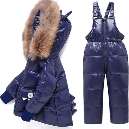 amropi Skianzug Mädchen Kinder Schneeanzug Daunenjacke mit Kaputze + Skihose 2tlg Bekleidungsset Winteranzug für 1-5 Jahre